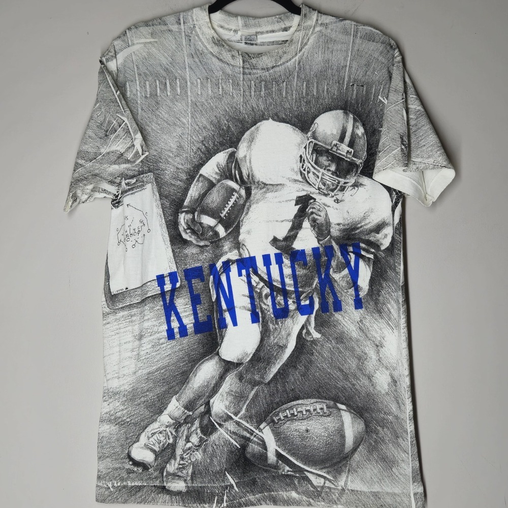 Vintage 90s University Of Kentucky T Shirt Mens Large Football AOP Single Stitch